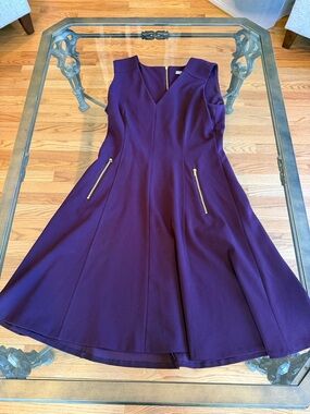 Marc New York Deep Purple Fit-and-Flare Midi Dress with Gold Zippers